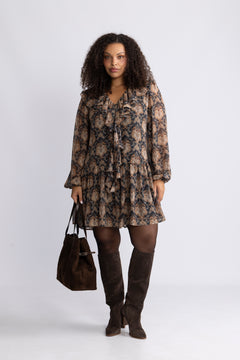 Hellvi Ruffle Chiffon Dress - Beige Paisley