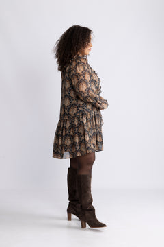Hellvi Ruffle Chiffon Dress - Beige Paisley