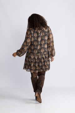 Hellvi Ruffle Chiffon Dress - Beige Paisley
