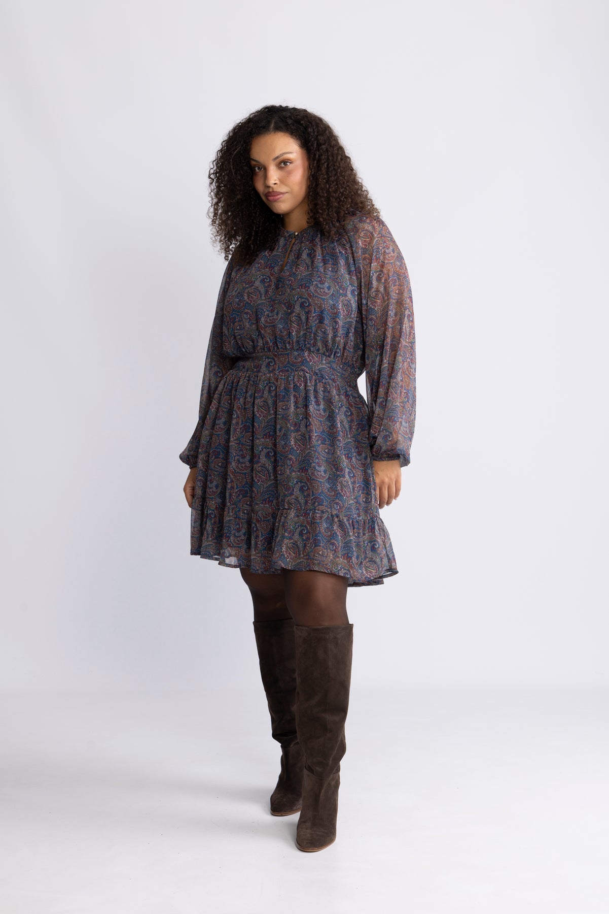 Raina Chiffon Dress - Blue Paisley