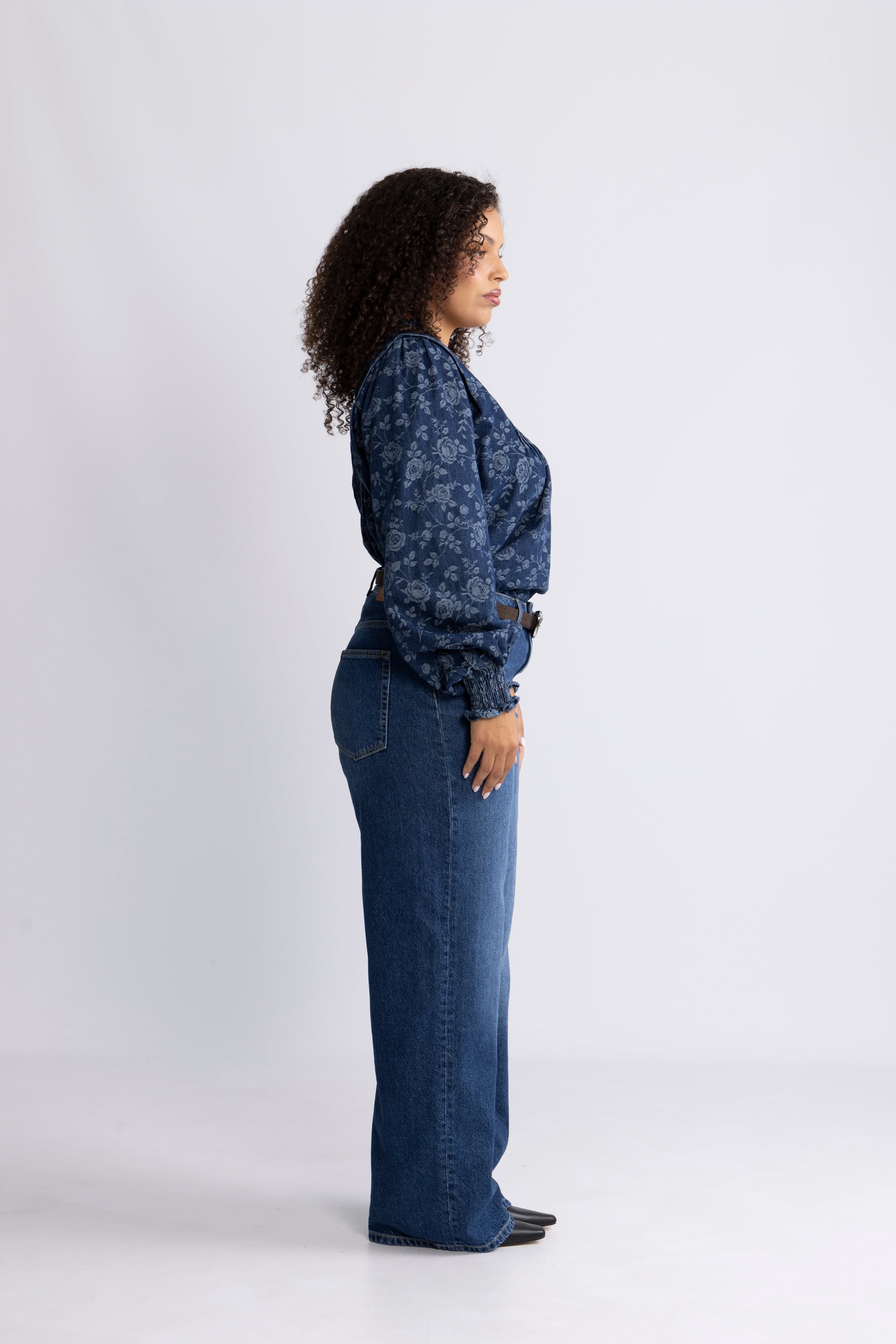 Emma Denim Jacquard Blouse - Blue Flower