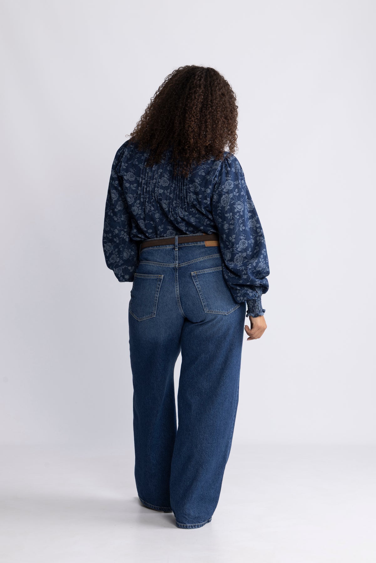 Emma Denim Jacquard Blouse - Blue Flower