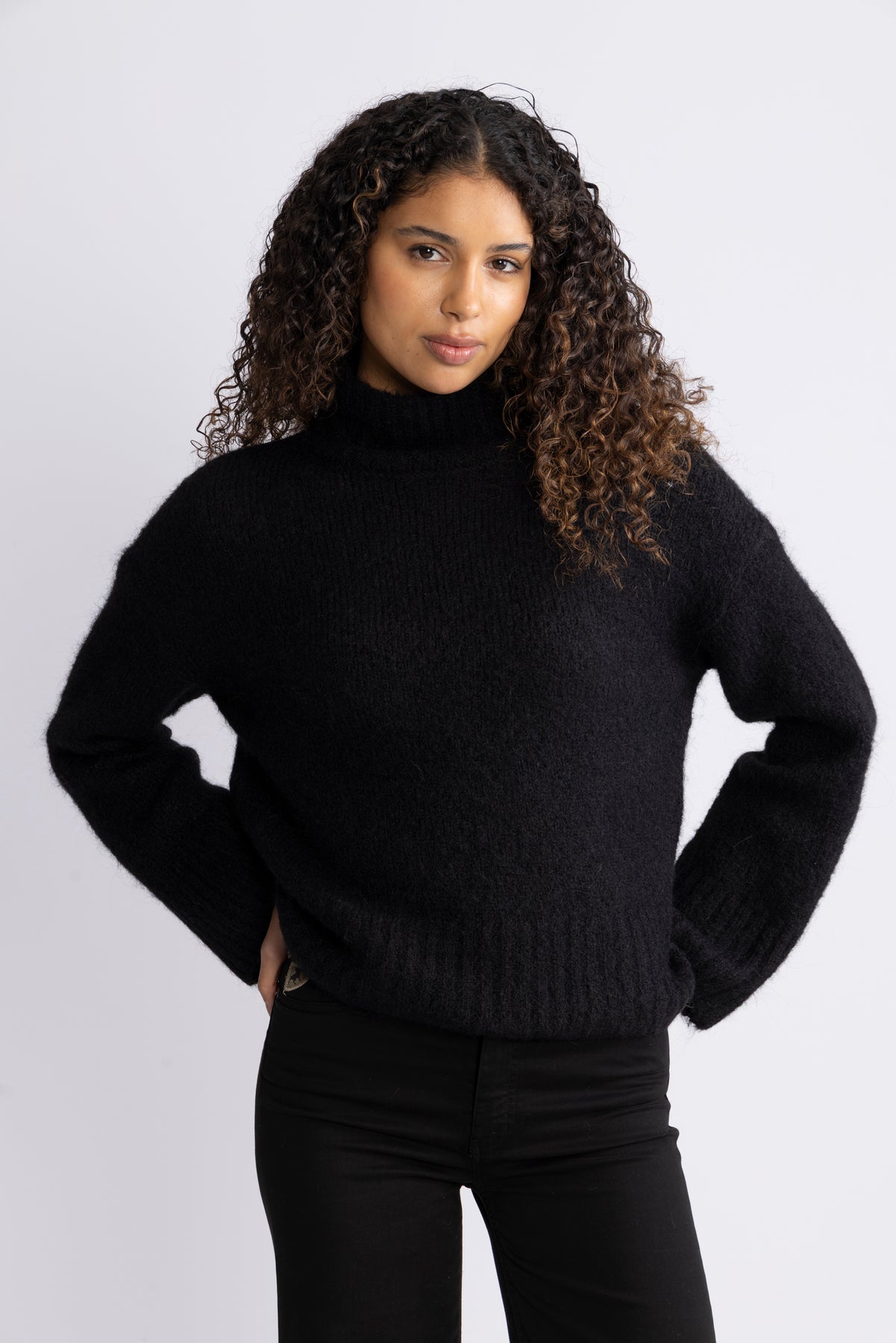 Gabriella Ls Knit High Neck - Black