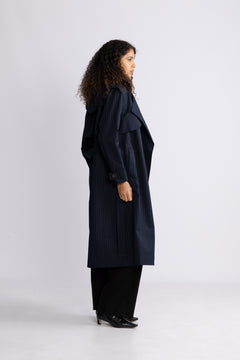 Regndråpe Trench Coat - Navy Pinstripe