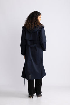 Regndråpe Trench Coat - Navy Pinstripe
