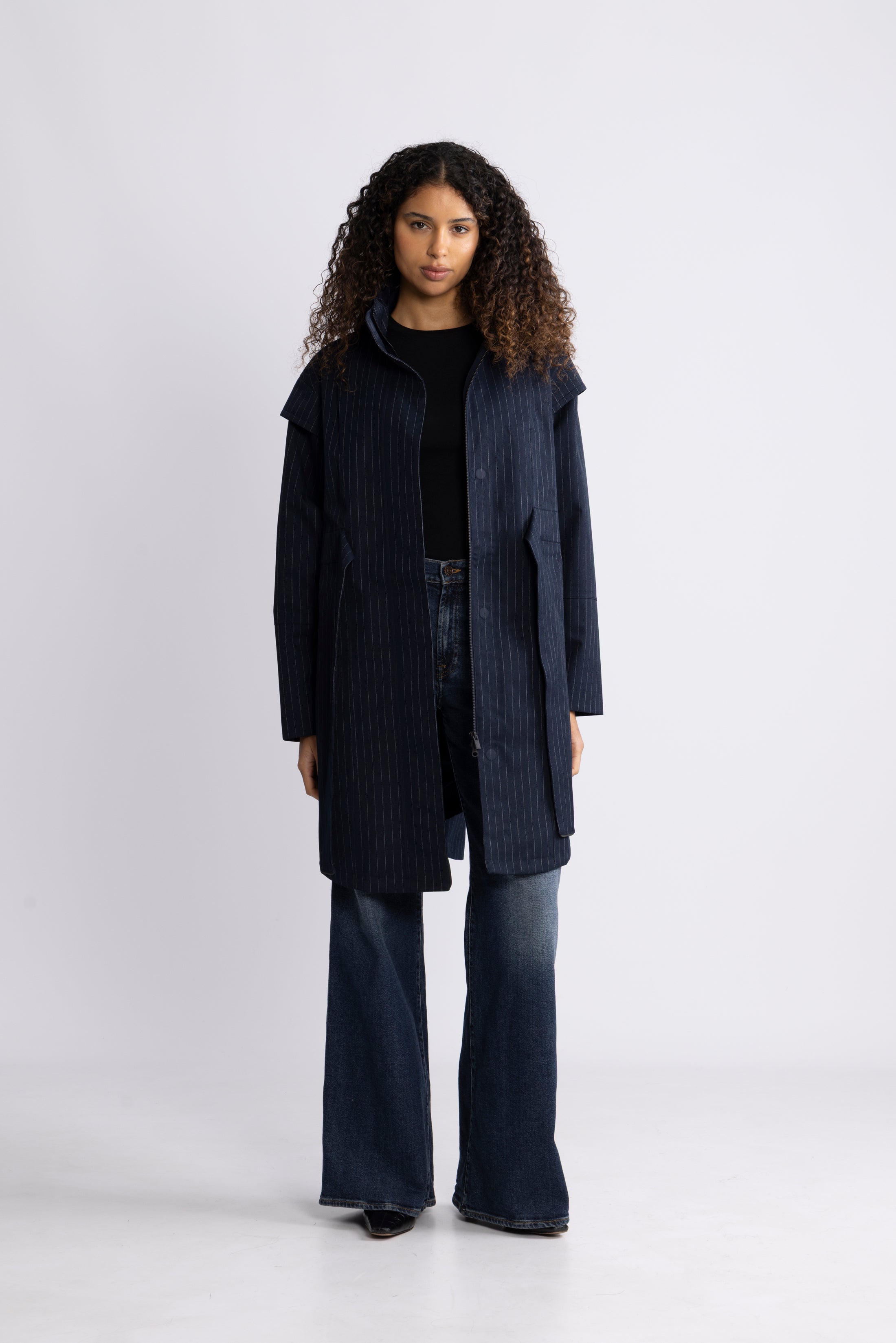 Monsun Coat - Navy Pinstripe