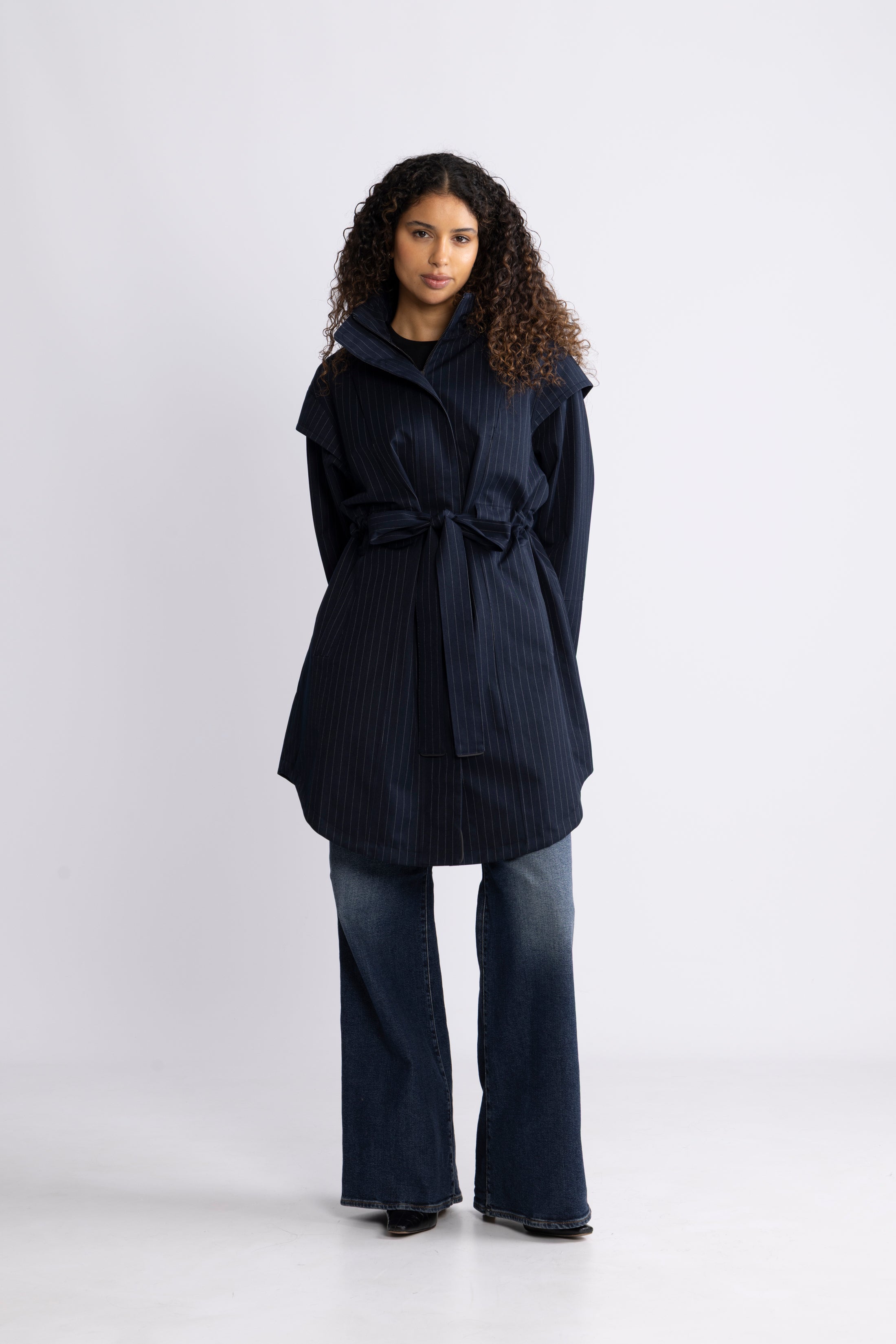 Monsun Coat - Navy Pinstripe