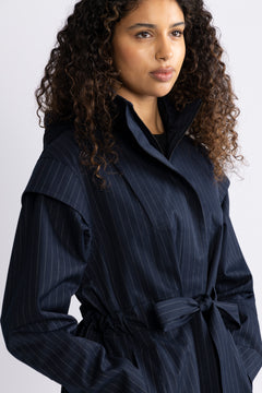 Monsun Coat - Navy Pinstripe