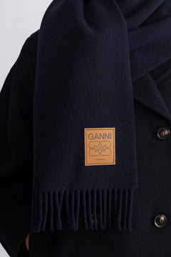Double Face Wool Solid Scarf - Sky Captain