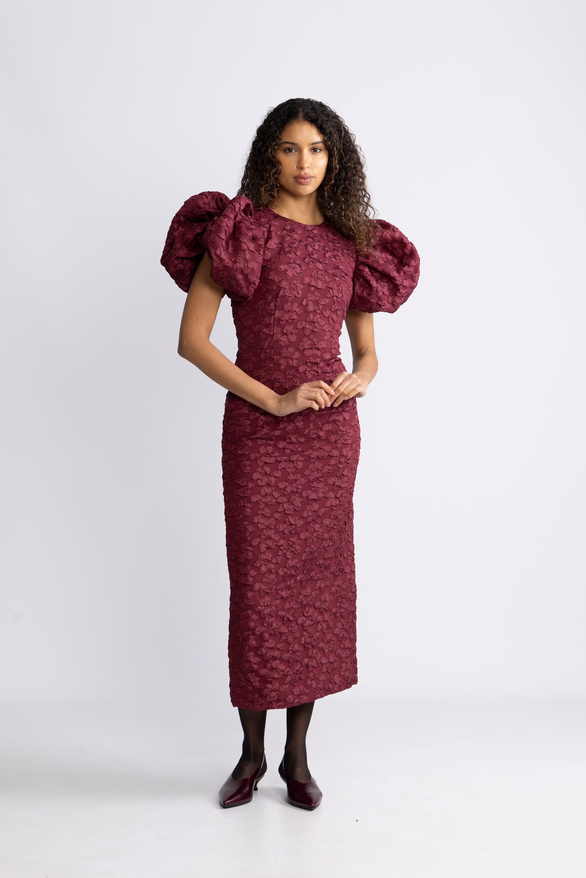 Jacquard Midi Puffy Dress - Zinfandel
