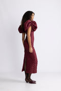 Jacquard Midi Puffy Dress - Zinfandel