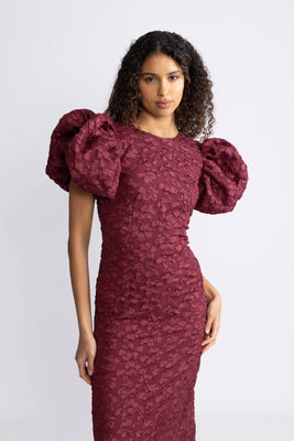 Jacquard Midi Puffy Dress - Zinfandel
