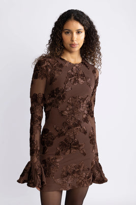 Flower Mesh Mini Dress - Chicory Coffee