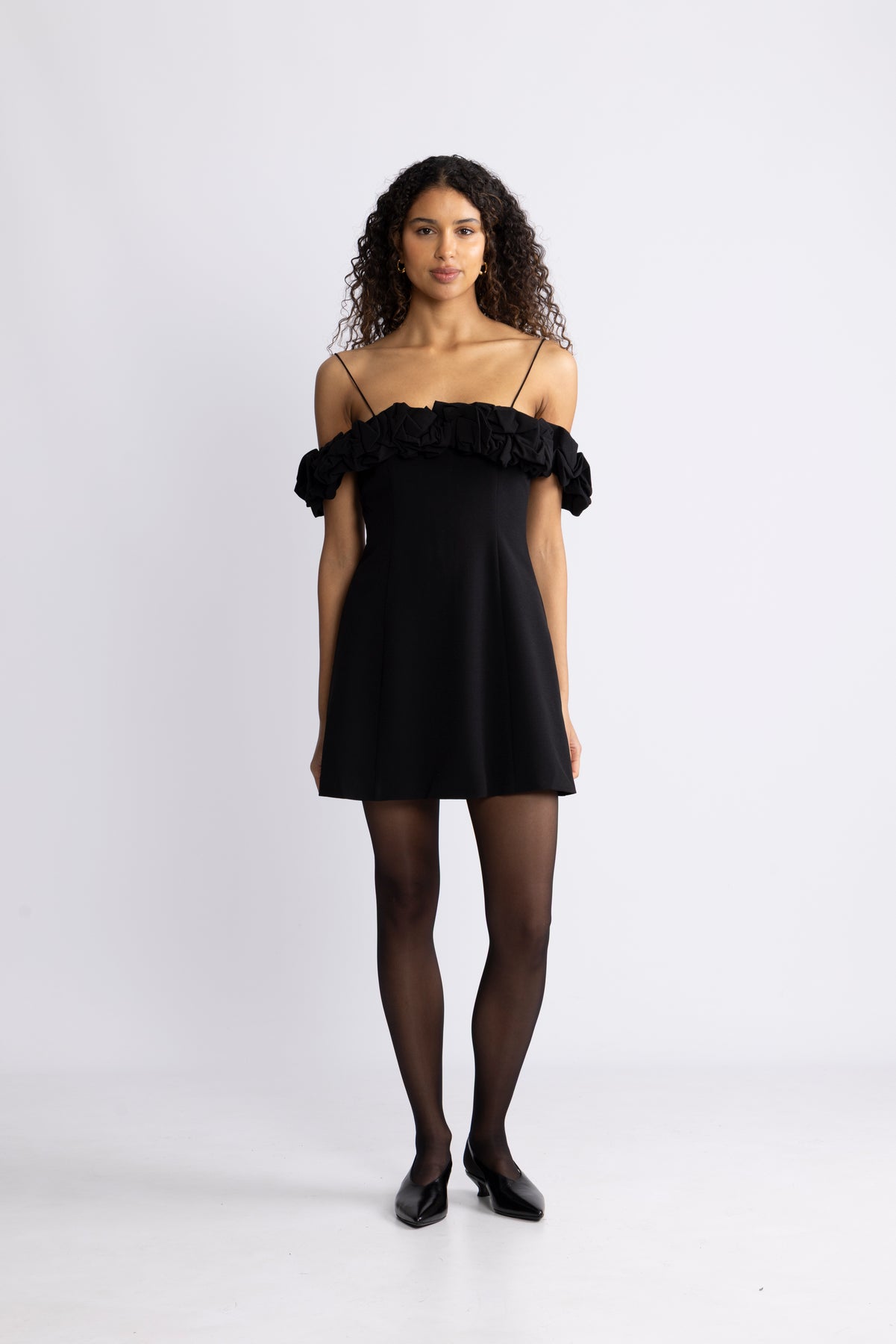 Crepe A-Line Mini Dress - Black