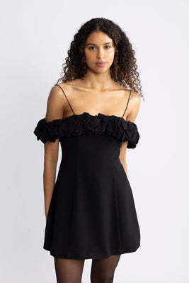 Crepe A-Line Mini Dress - Svart