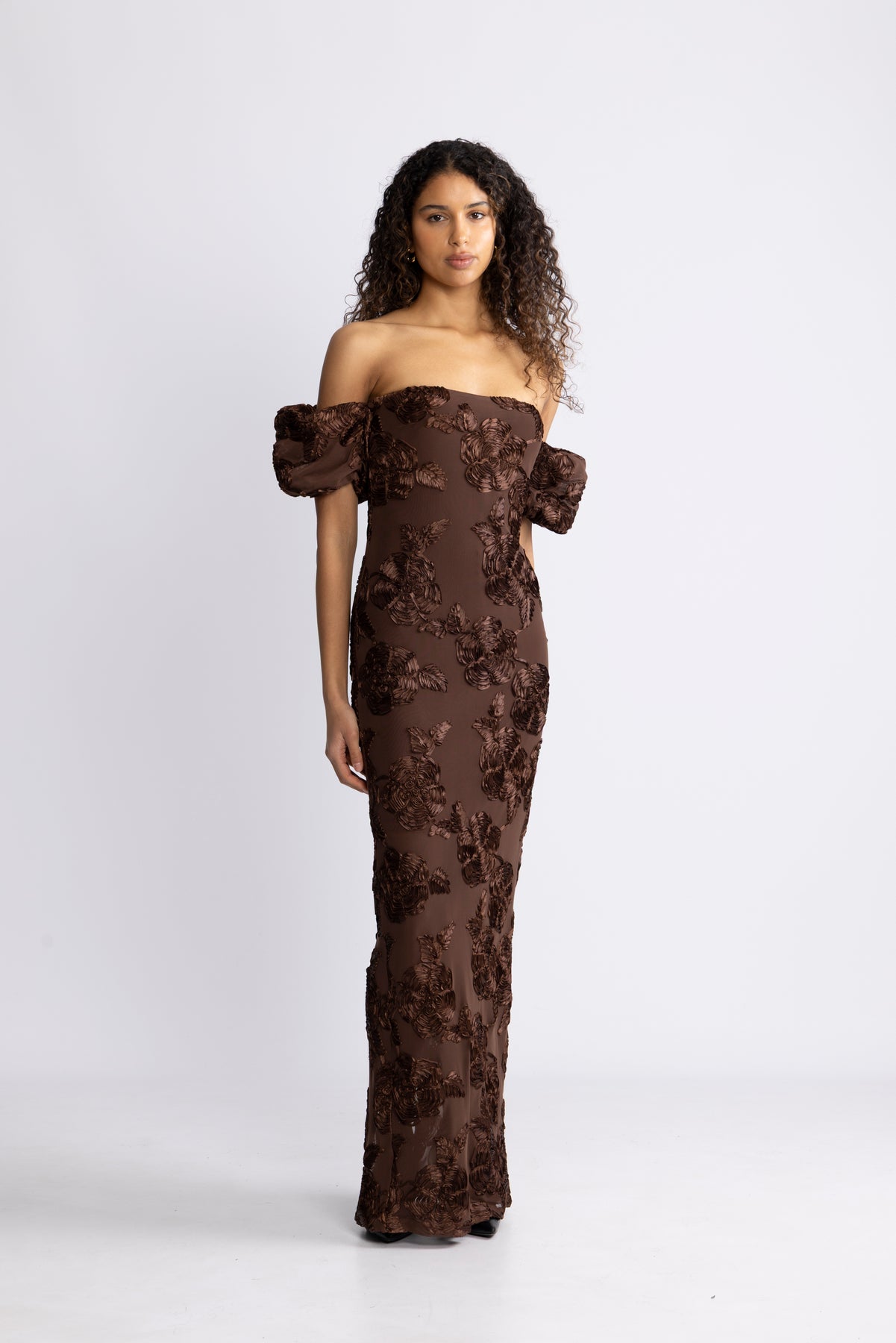 Flower Mesh Maxi Dress - Chicory Coffee