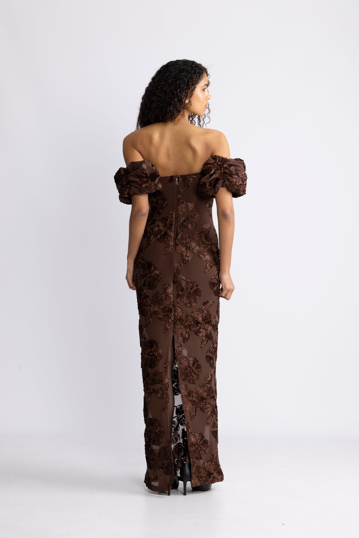 Flower Mesh Maxi Dress - Chicory Coffee