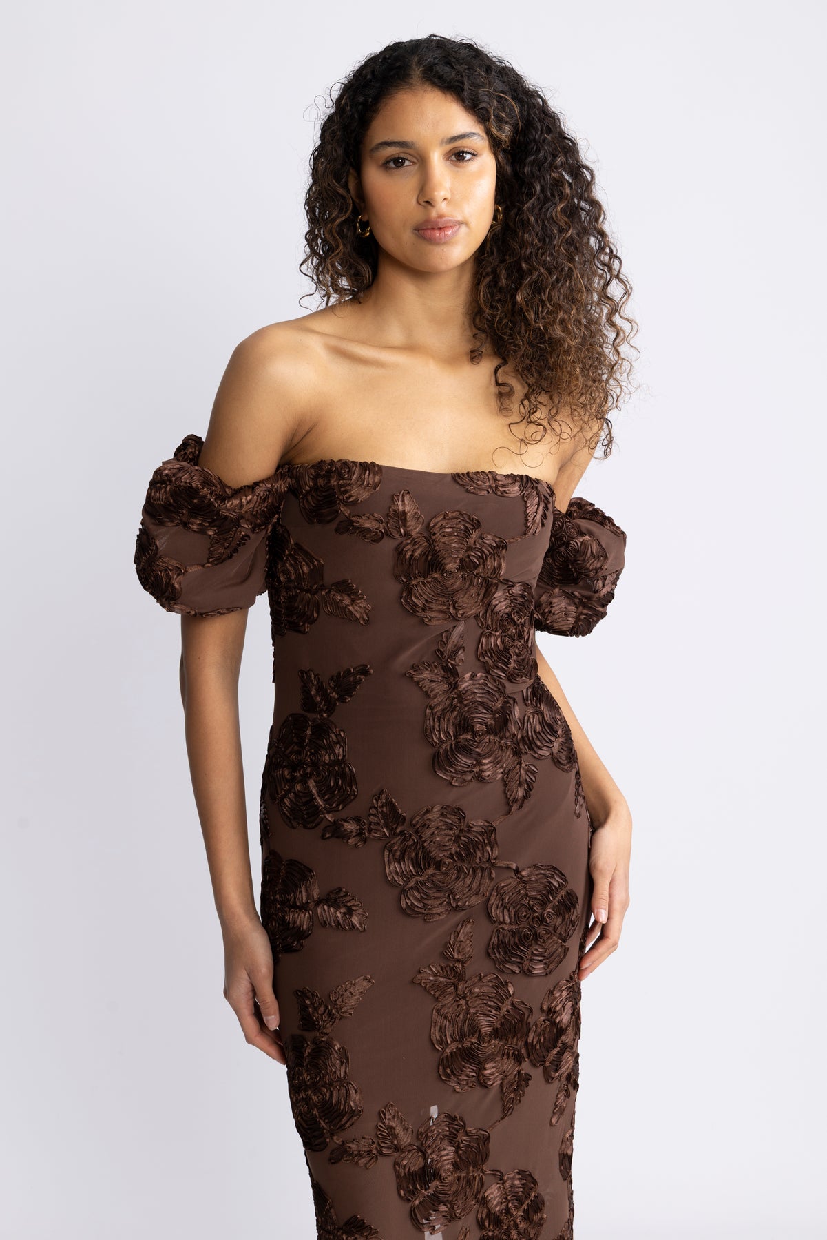 Flower Mesh Maxi Dress - Chicory Coffee