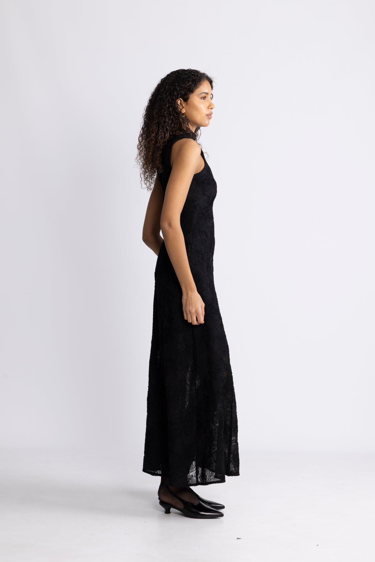 Flower Mesh Maxi Dress - Black