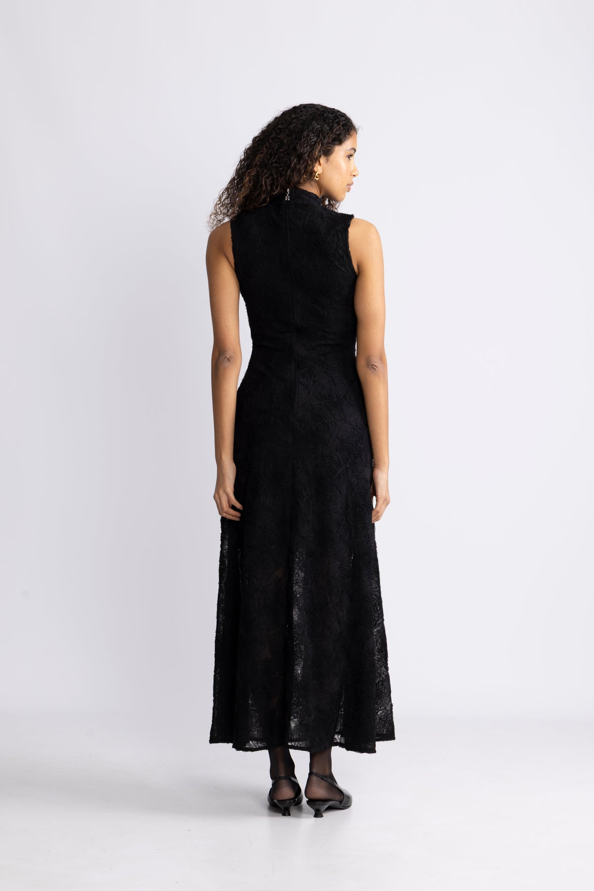Flower Mesh Maxi Dress - Black