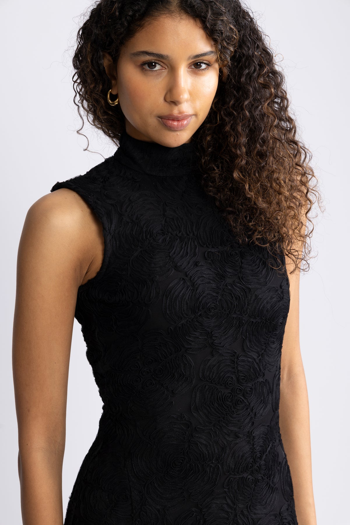 Flower Mesh Maxi Dress - Black