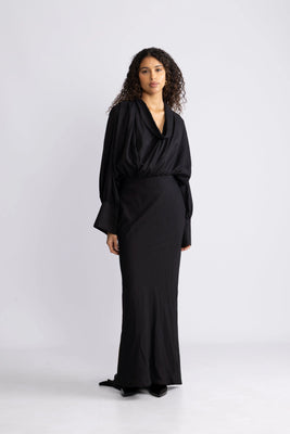 Chiffon Ls Maxi Dress - Svart