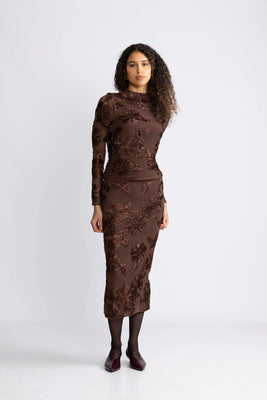 Flower Mesh Ls Top - Chicory Coffee