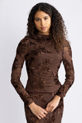 Flower Mesh Ls Top - Chicory Coffee