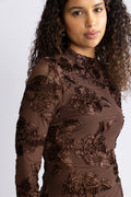 Flower Mesh Ls Top - Chicory Coffee
