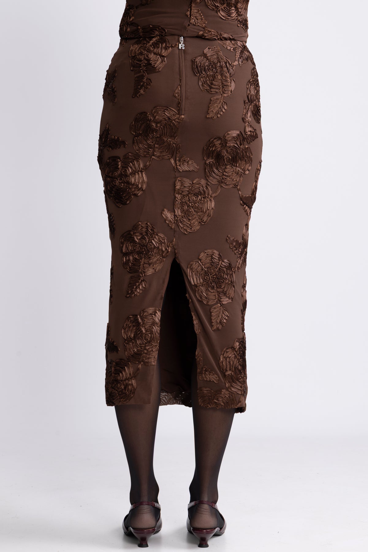 Flower Mesh Pencil Skirt - Chicory Coffee