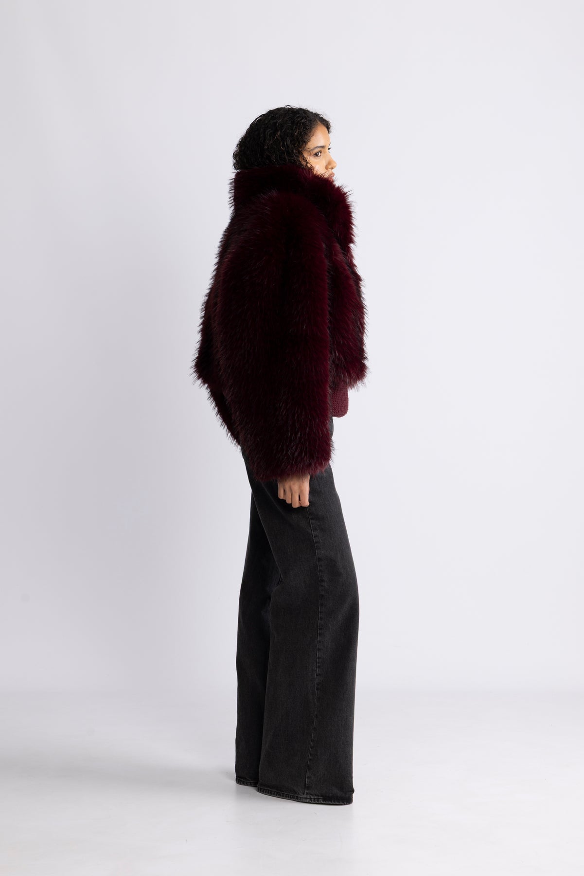 Faux Fur Crop Jacket - Zinfandel