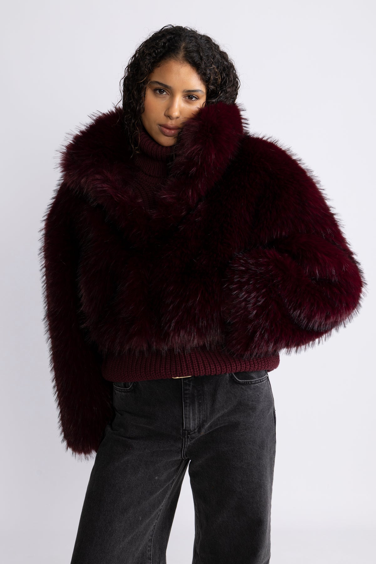 Faux Fur Crop Jacket - Zinfandel