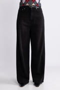 Soft Rigid Denim Baggy Jeans - Black Washed