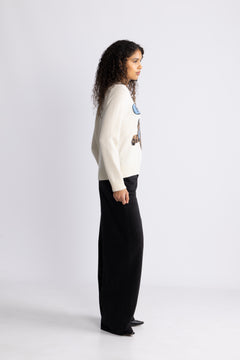 Graphic Wool Mix Fluffy Puppy Love Crewneck - Egret
