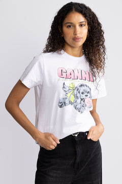 Basic Cotton Jersey Neon Puppy T-Shirt - Bright White