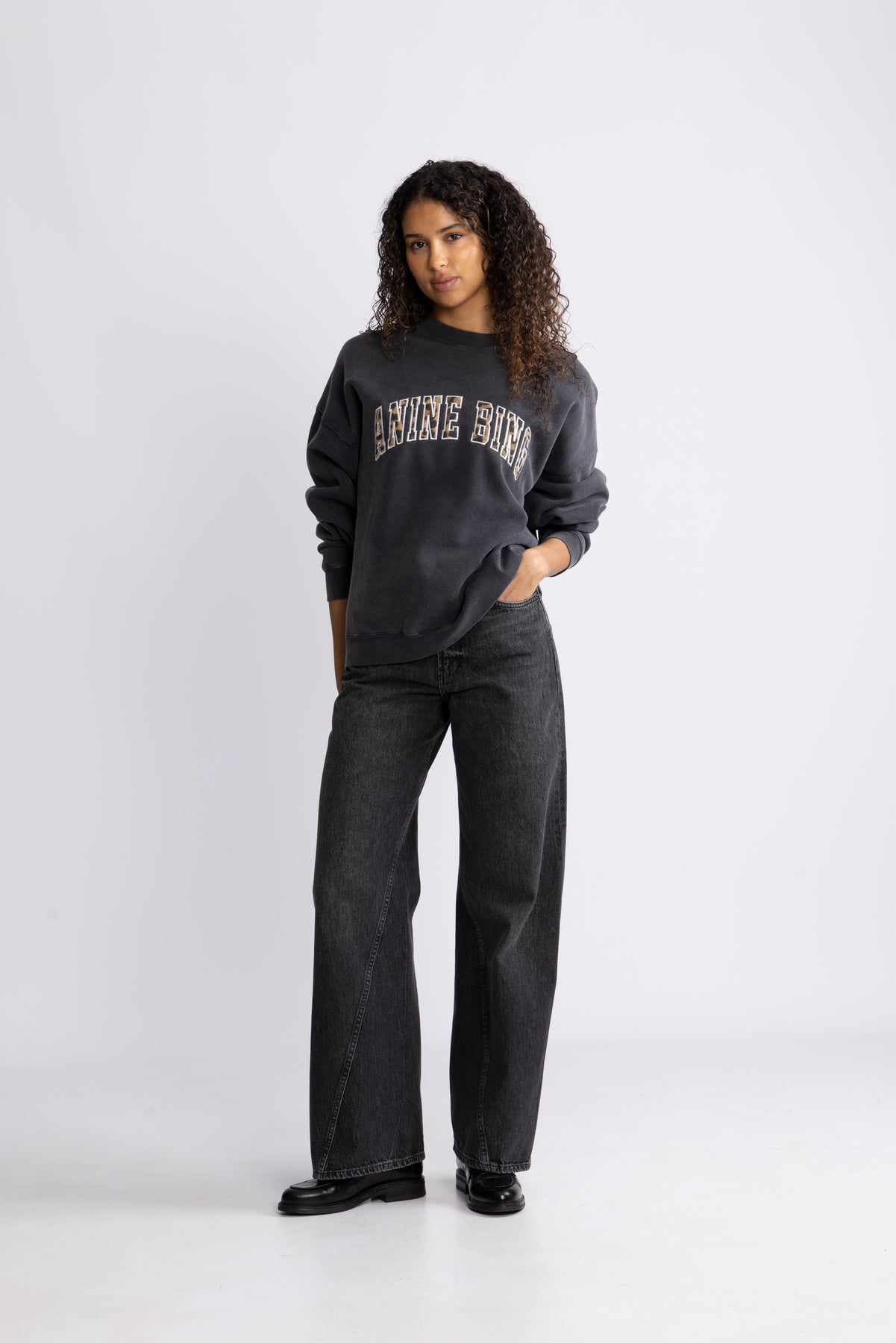 Miles Sweatshirt Anine Bing Leopard - Washed Black