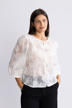 Ismene 3/4 Shirt Emb - Bright White