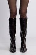 Olivia Leather High Shafted Boot - Fig Croco