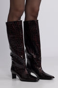 Olivia Leather High Shafted Boot - Fig Croco