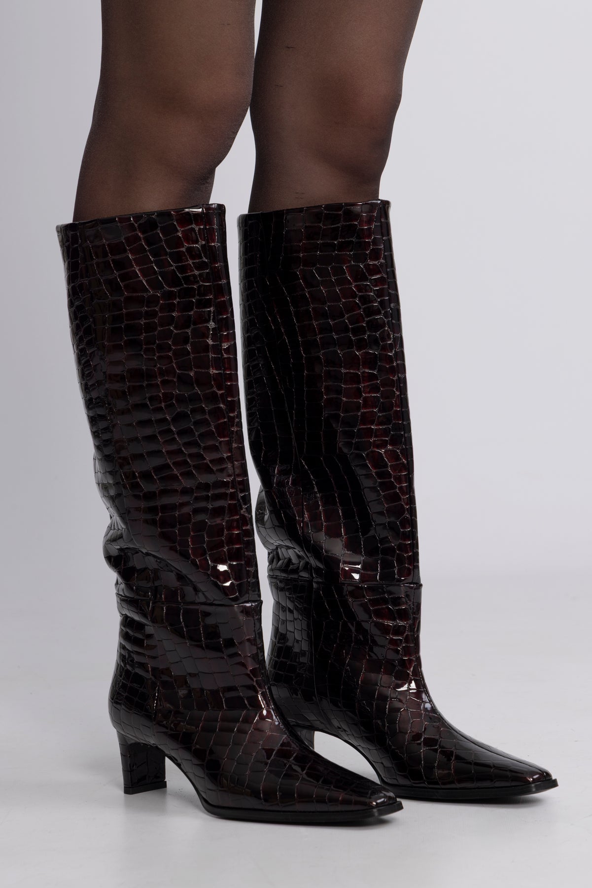 Olivia Leather High Shafted Boot - Fig Croco