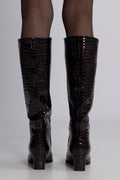 Olivia Leather High Shafted Boot - Fig Croco