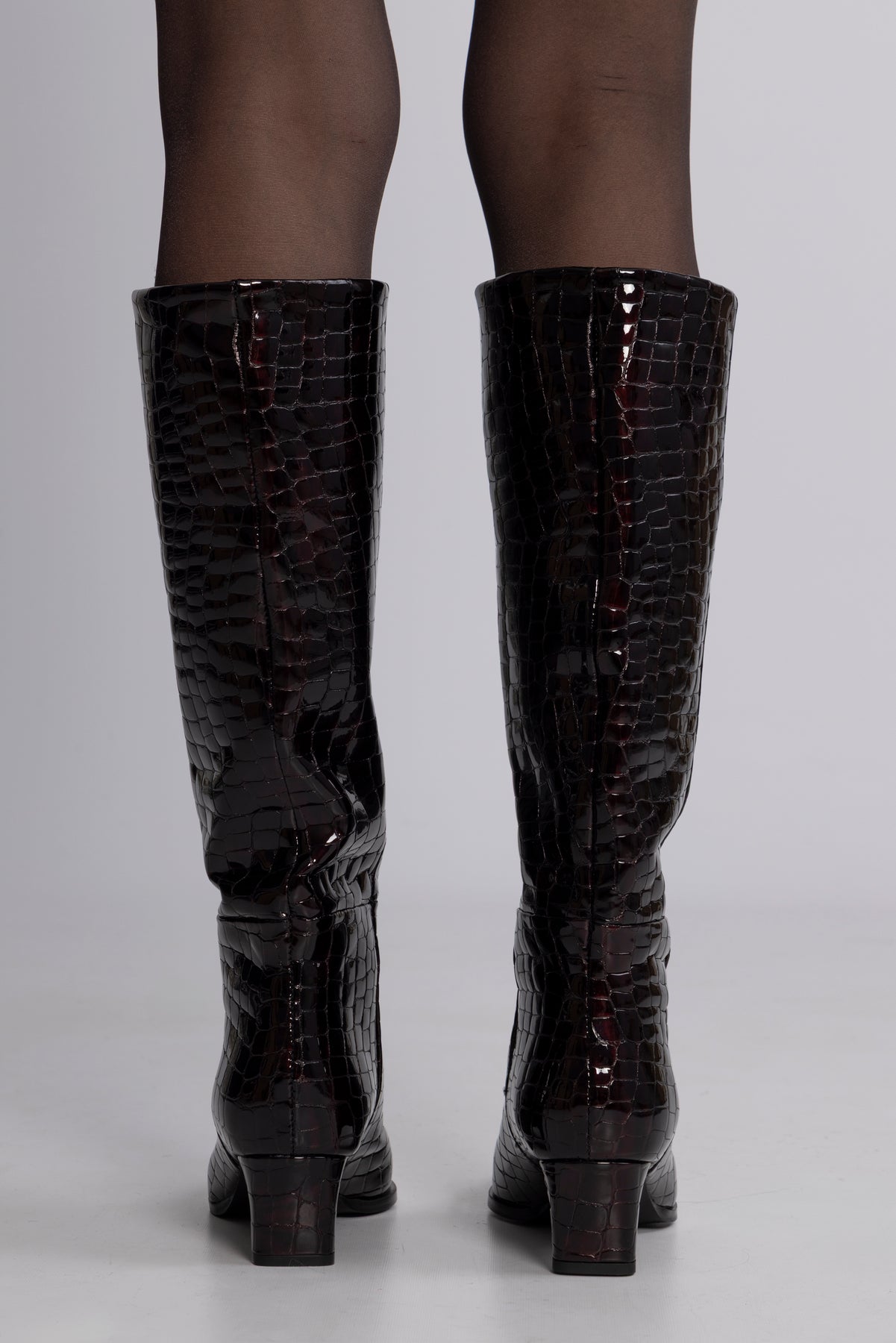 Olivia Leather High Shafted Boot - Fig Croco