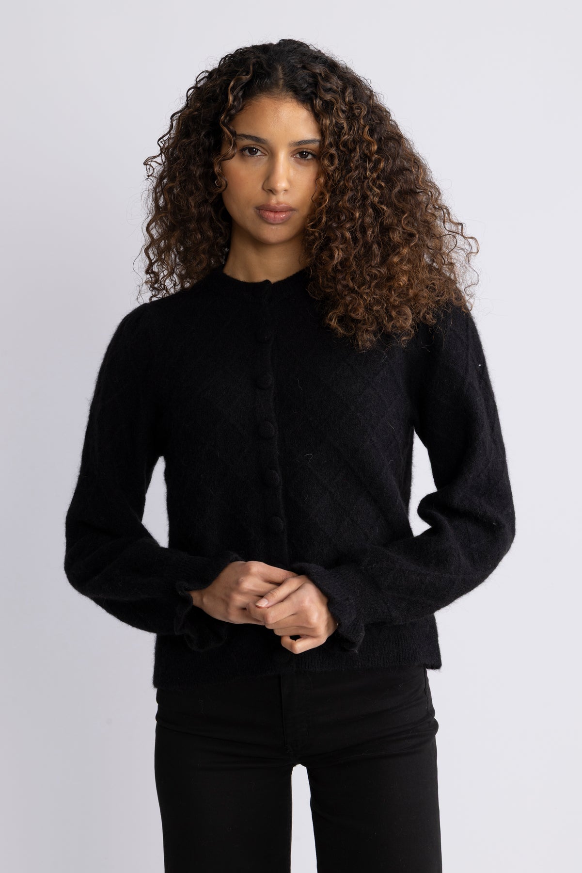 Yasthelma Ls Wool Blend Knit Cardigan - Black
