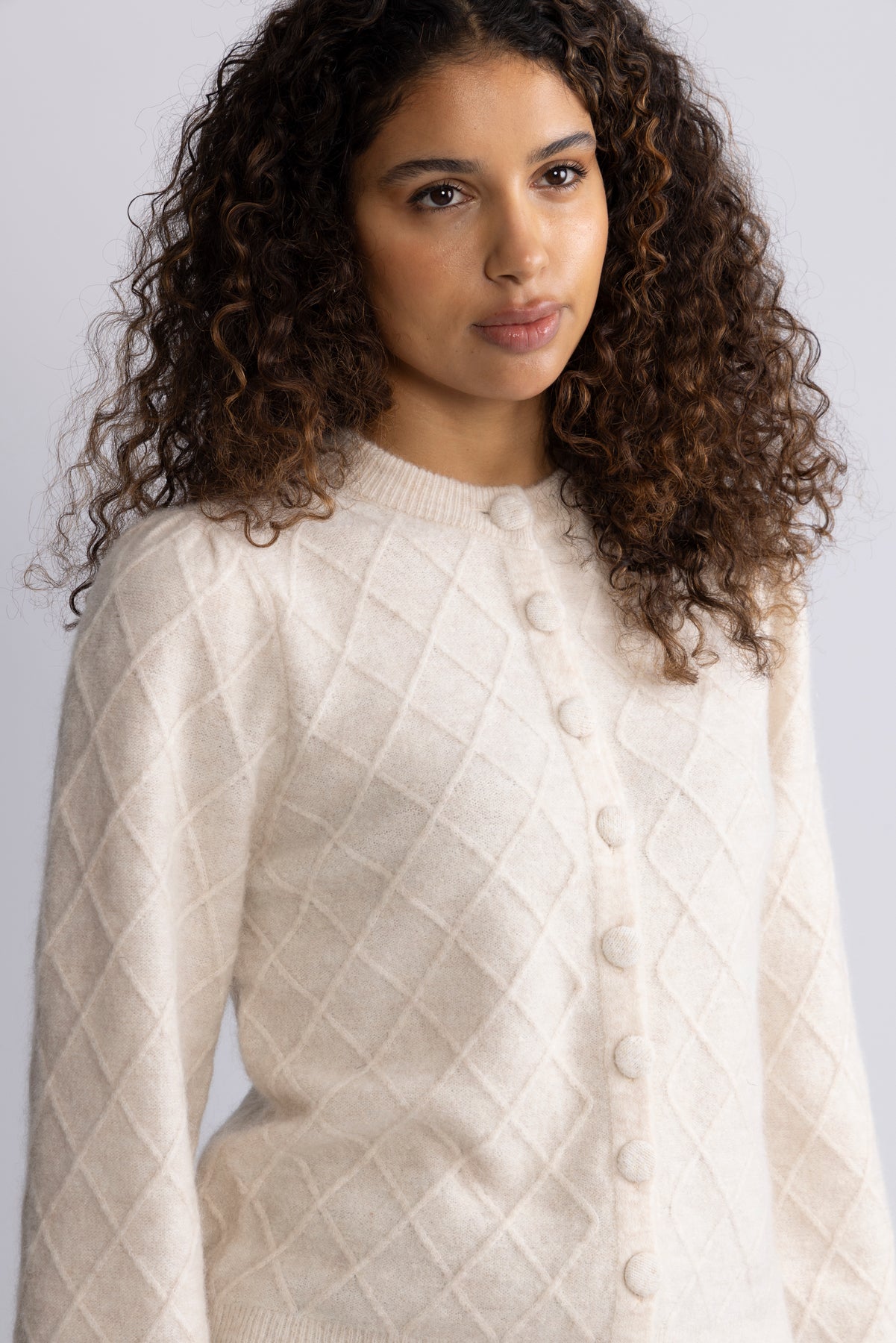 Yasthelma Ls Wool Blend Knit Cardigan - Birch