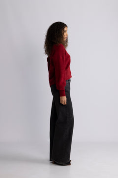 Thora V-Neck Knit Cardigan - Rhythmic Red