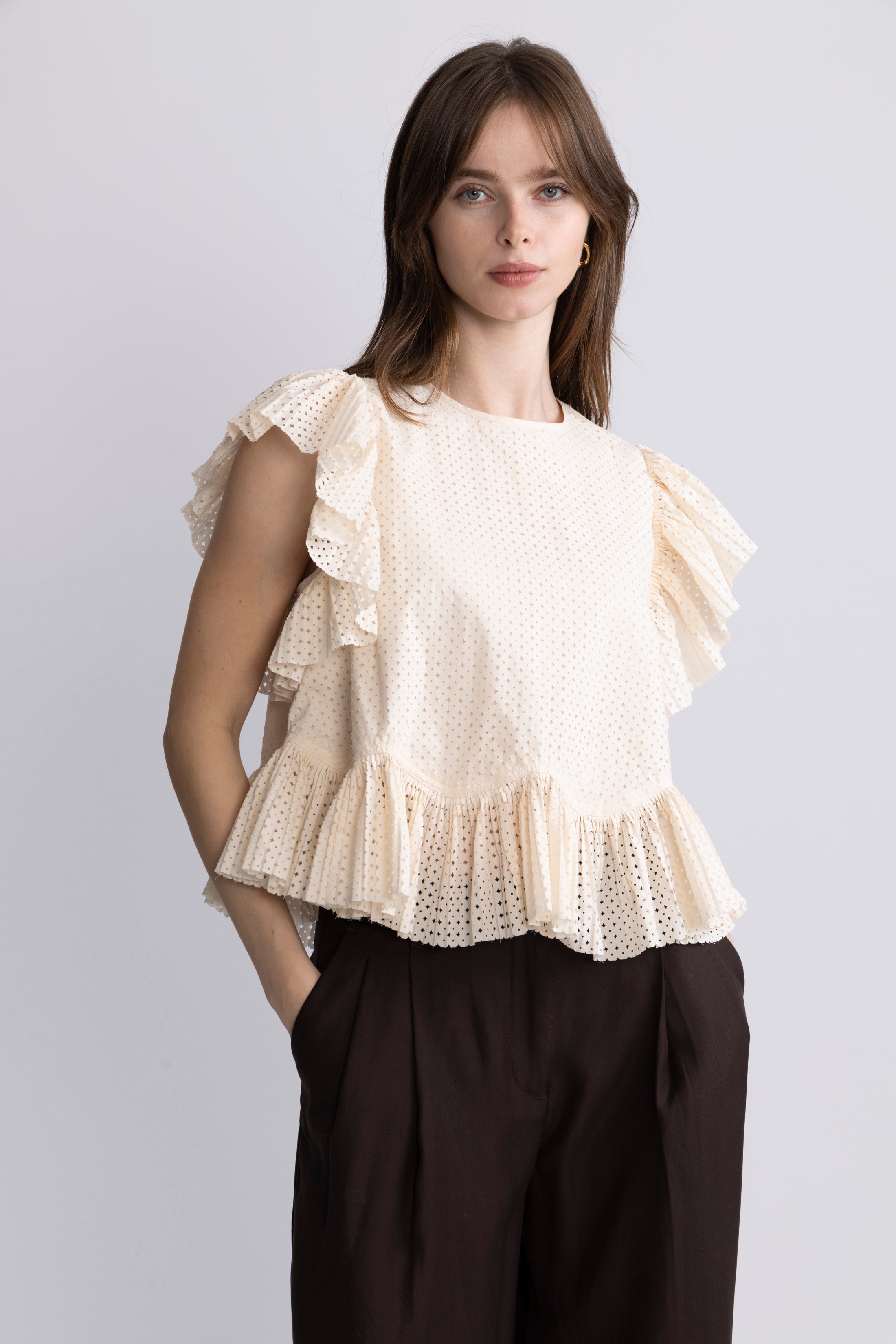 Veasna Flutter Sleeve Top - Cowrie