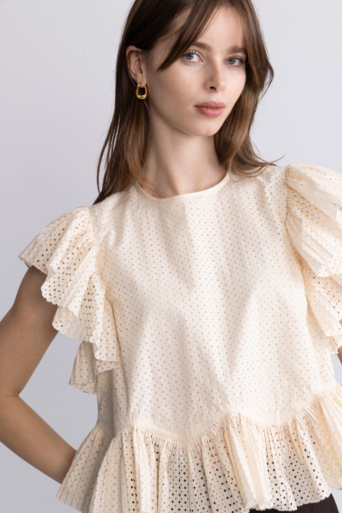 Veasna Flutter Sleeve Top - Cowrie