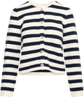 Emily Cotton Knit Cardigan - Creme/Navy