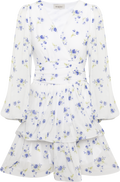 Jade Wave Chiffon Floret Dress - White/Blue