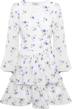 Jade Wave Chiffon Floret Dress - White/Blue